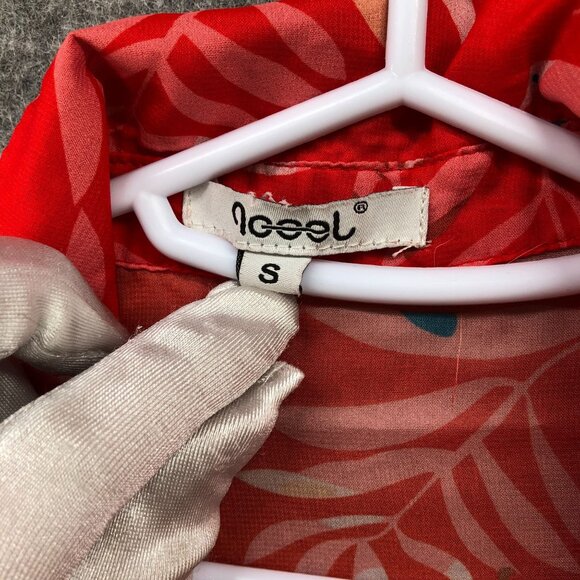 Womens Chiffon Long Sleeve Shirt Size S Red Floral Sheer Button Down Blouse - Picture 5 of 7